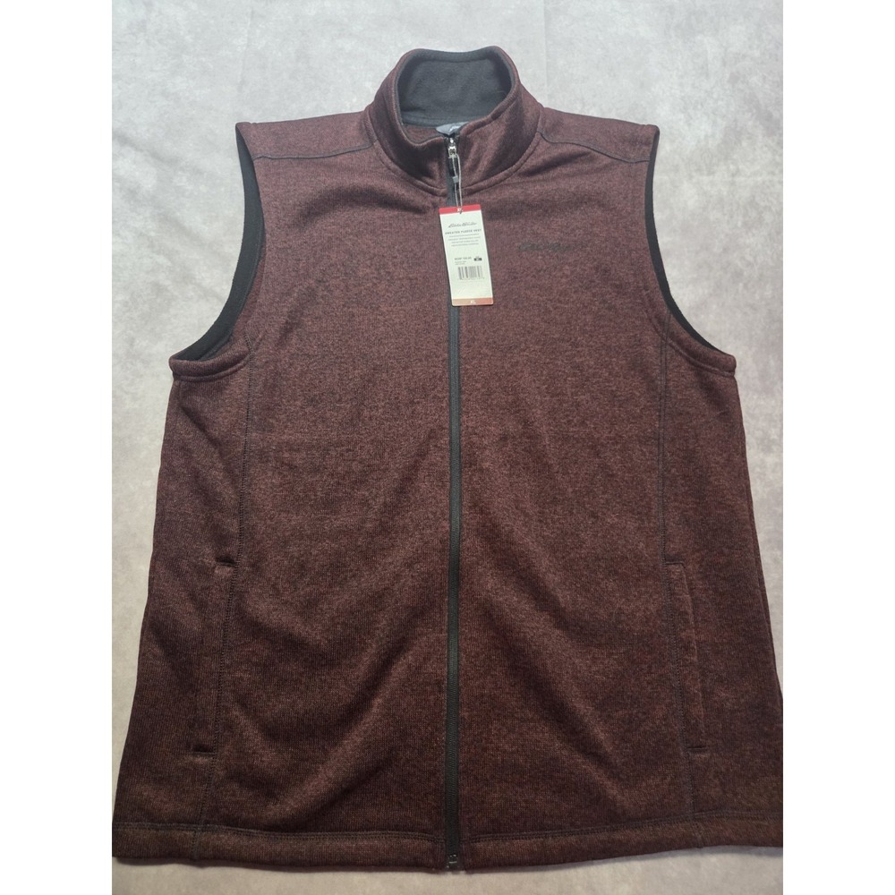 Eddie Bauer XL Maroon Sweater Fleece Vest Full Zip Pockets Autumn Outdoor NWT